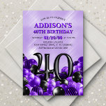 Invitation Ballons violet 40e anniversaire<br><div class="desc">Des tas et des tas de ballons - ce design ne résiste pas ! Doté de chiffres audacieux et d'une typographie élégante dans un espace qui déborde littéralement de ballons, ce design est un coup de fouet instantané. La combinaison de couleurs violet et noir et la typographie rétro donnent une...</div>