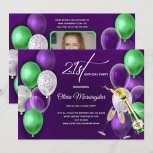 Invitation Ballons violets 21e anniversaire Photo