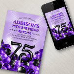 Invitation Ballons violets 75e anniversaire<br><div class="desc">Des tas et des tas de ballons - ce design ne résiste pas ! Doté de chiffres audacieux et d'une typographie élégante dans un espace qui déborde littéralement de ballons, ce design est un coup de fouet instantané. La combinaison de couleurs violet et noir et la typographie rétro donnent une...</div>