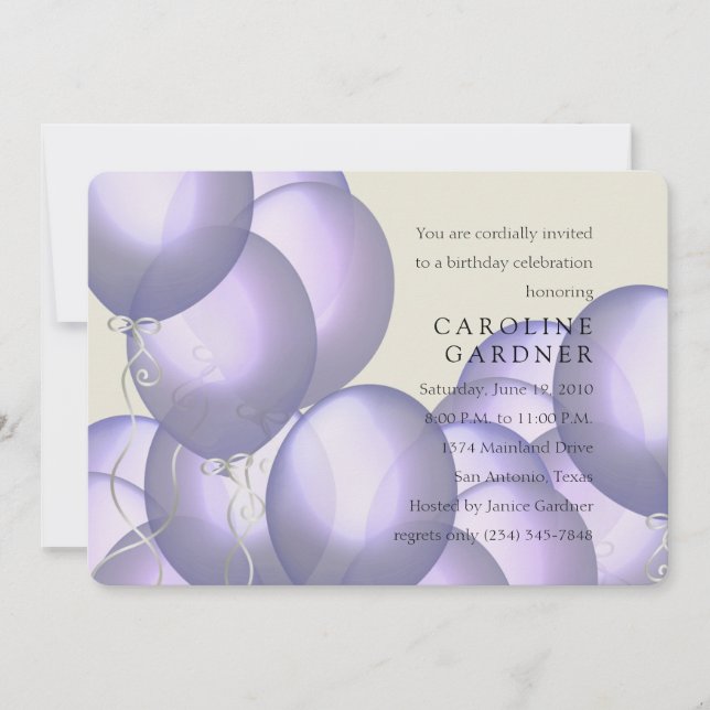 Invitation Ballons violets d'anniversaire (Devant)