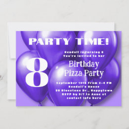 Invitation Ballons violets Enfants Fête d'anniversaire