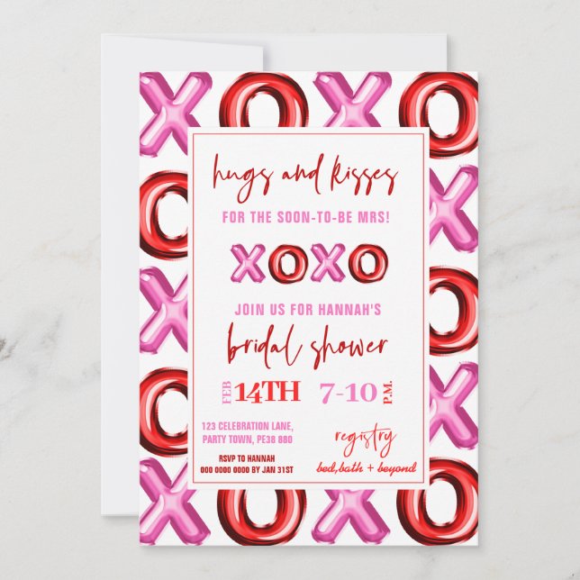 Invitation Ballons XOXO en feuille de bulle Hugs et baisers p (Devant)
