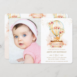 Invitation Balloon à air chaud 1er anniversaire Jungle Animau