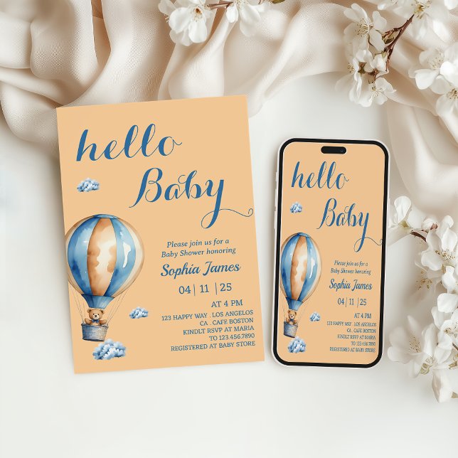 Invitation Balloon à air chaud - Baby shower d'ours en peluch (Créateur téléchargé)