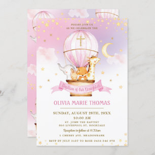 Invitation Balloon à air chaud mignon Animaux Baptême Christe