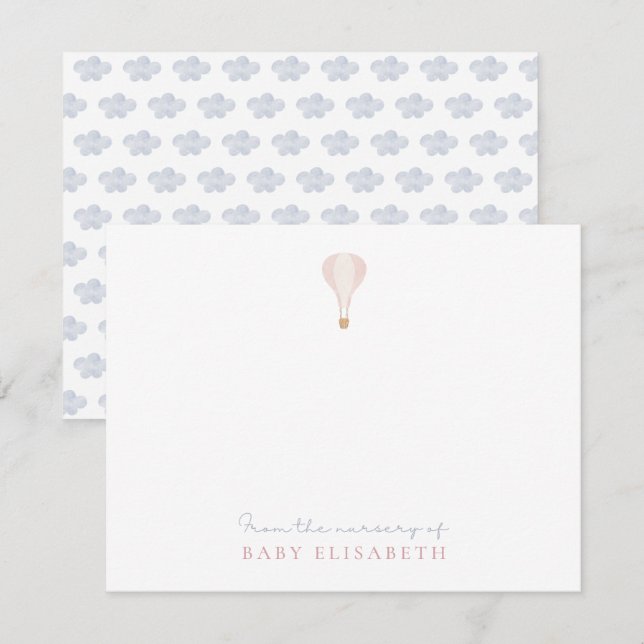 Invitation Balloon à air chaud rose, de la pépinière de, (Devant / Derrière)