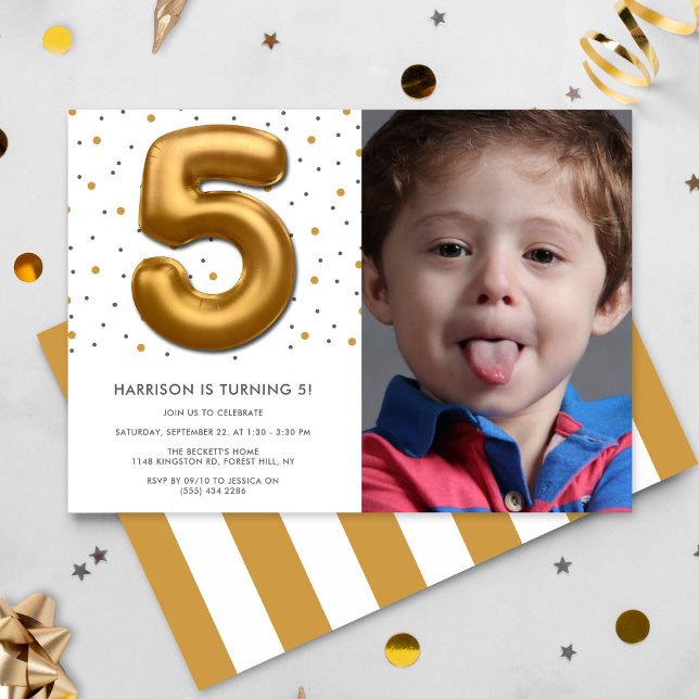 Invitation Balloon à huile d'or moderne 5e anniversaire Photo (Créateur téléchargé)