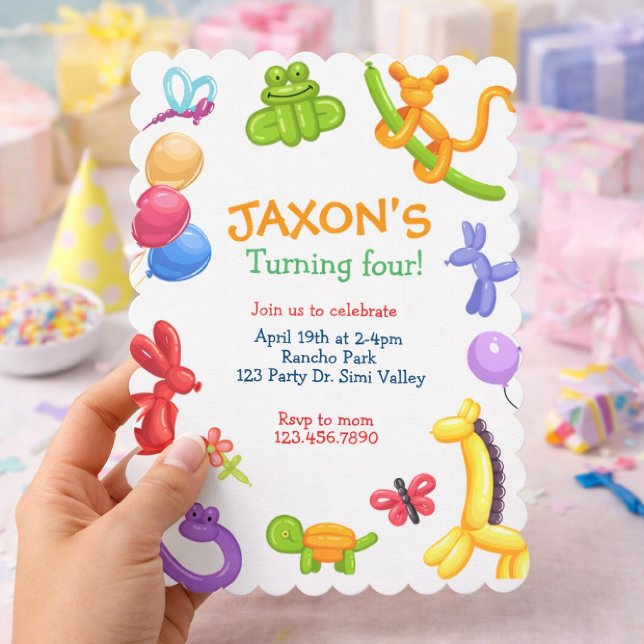 Invitation Balloon Animal Birthday Invitation, Balloon Twisti (Créateur téléchargé)