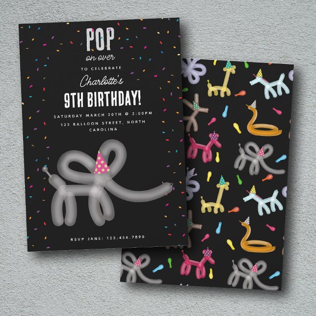 Invitation Balloon Animals Elephant Kids Birthday Party Theme (Balloon Animals Elephant Kids Birthday Party Theme Invitation)