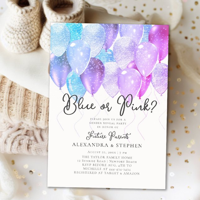 Invitation Balloon Arch rose ou bleu Elegant Genre Révélation (Créateur téléchargé)