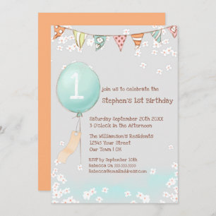 Invitation Balloon Baby Boy 1er anniversaire