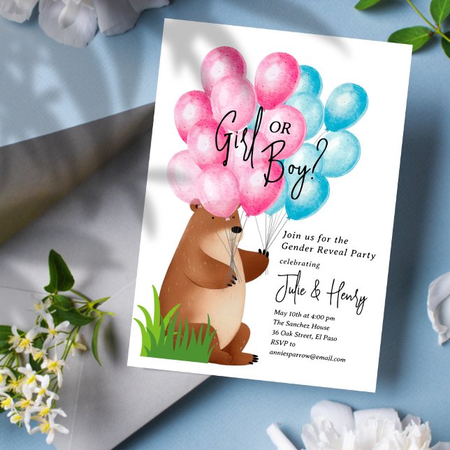 Invitation Balloon Bear Sexe Revevela Party (Créateur téléchargé)