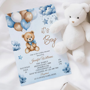 Invitation Balloon bleu doux Teddy Baby Boy Douche