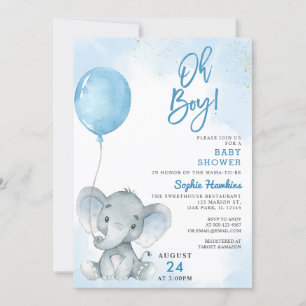 Invitation Balloon bleu Oh garçon Elephant Baby shower