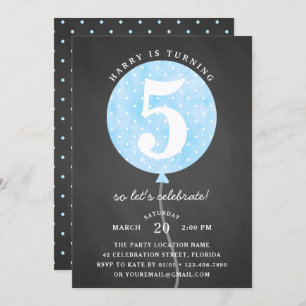 Invitation Balloon bleu Rustique noir Chalkboard Jour d'anniv