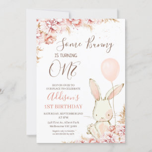 Invitation Balloon de Bunny Boho Blanc 1er anniversaire