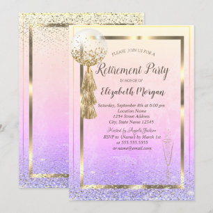 Invitation Balloon de cadre, Confetti Ombre de verre retraite