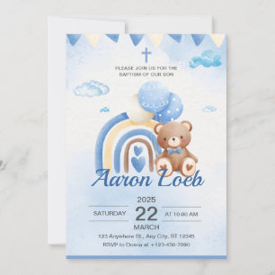 Invitation Balloon de l'ours de Boho bleu Safari Baptême Invi