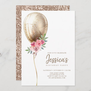 Invitation Balloon de luxe Parties scintillant beige Annivers