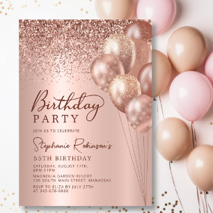 Invitation Balloon de Parties scintillant d'or Rose moderne 5