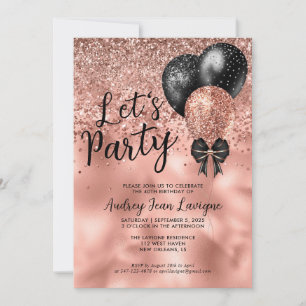 Invitation Balloon d'or Black Rose moderne Faisons la fête An