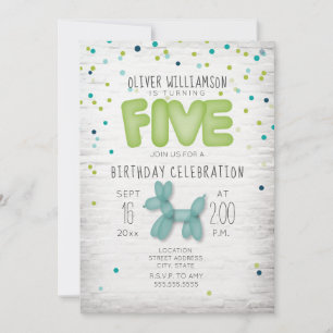 Invitation Balloon en brique Confetti Bleu Vert 5e anniversai