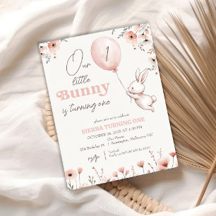 Invitation Balloon fleur sauvage Petit Lapin 1er Anniversaire