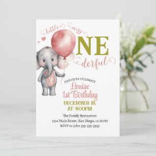 Invitation Balloon Little Miss Onederful Girl 1er anniversair