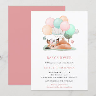 Invitation Balloon motif rose motif Fox couché mou Baby showe