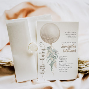 Invitation Balloon neutre genre Pampas Baby Showe