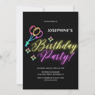 Invitation Balloon noir couleur néon brillant Anniversaire