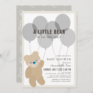 Invitation Balloon Ours Teddy Baby shower neutre