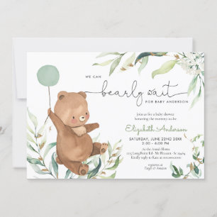 Invitation Balloon Ours vert Baby shower neutre genre