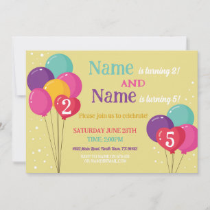 Invitation Balloon Partagé Anniversaire Fête Confetti Garçon 