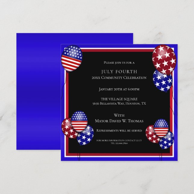 Invitation Balloon patriotique décoré le 4 juillet (Devant / Derrière)