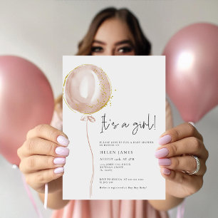 Invitation Balloon rose c'est un Baby shower fille
