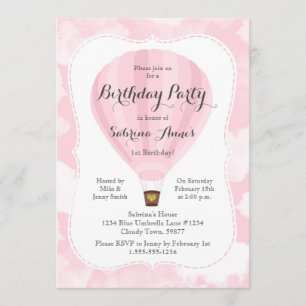 Invitation Balloon rose chaud Fille Anniversaire