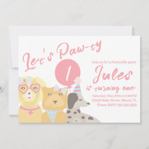Invitation Balloon rose de fête d'anniversaire chien paw-ty
