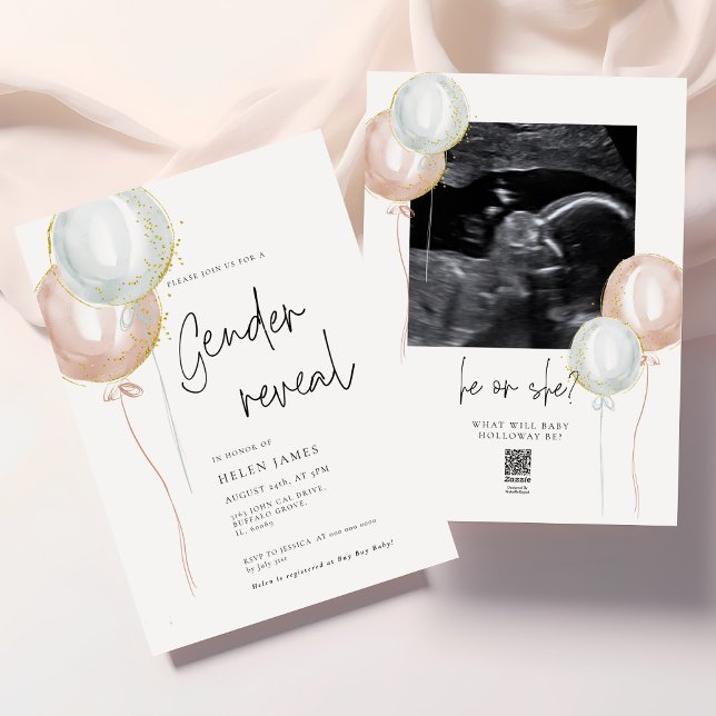 Invitation Balloon rose et bleu baby shower de révélation de  (Créateur téléchargé)