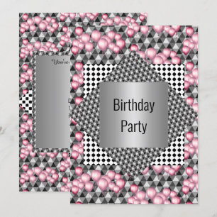 Invitation Balloon rose Motif Argent Tous Fête D'Occassion