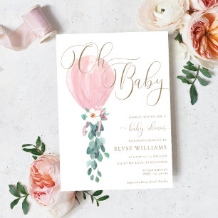 Invitation Balloon rose Oh Baby shower bébé
