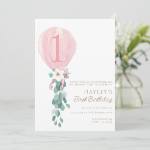 Invitation Balloon rose Premier anniversaire