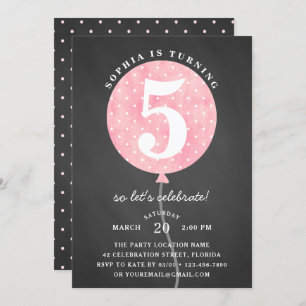 Invitation Balloon rose Rustique Noir Chalkboard Anniversaire