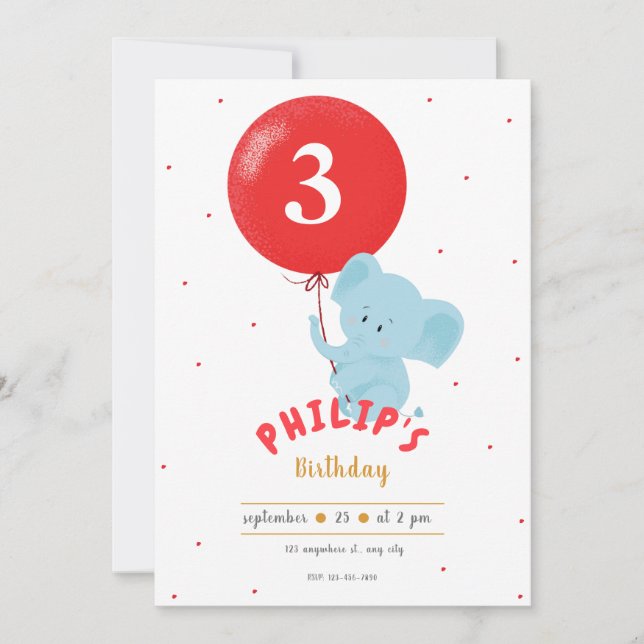 Invitation Balloon Rouge Et Anniversaire de enfant Illustré A (Devant)