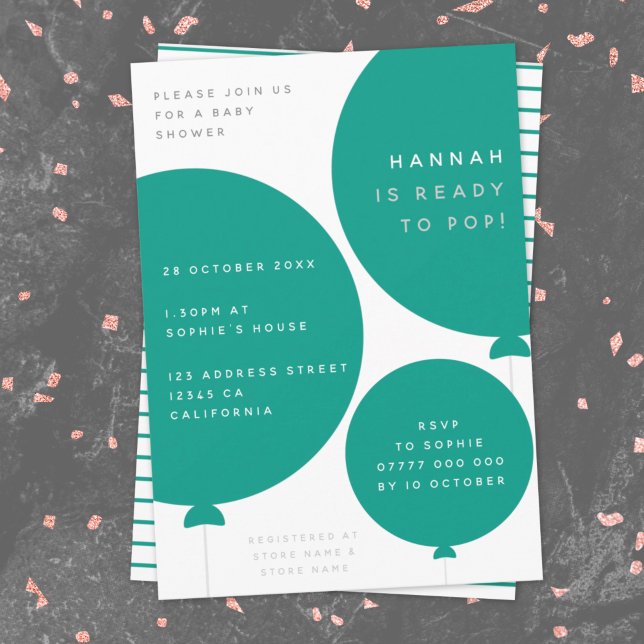 Invitation Balloon scandinave | Baby shower moderne vert (Créateur téléchargé)