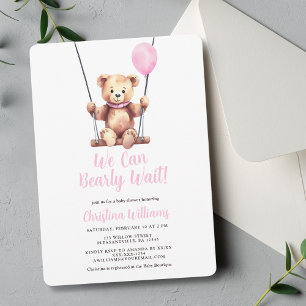 Invitation Balloon Teddy Ours rose Baby shower fille