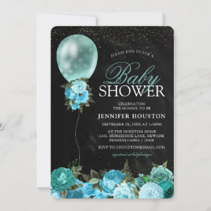 Invitation Balloon Turquoise Rustique & Baby shower Floral