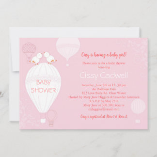 Invitation Balloons à air chaud Baby shower bébé rose doux