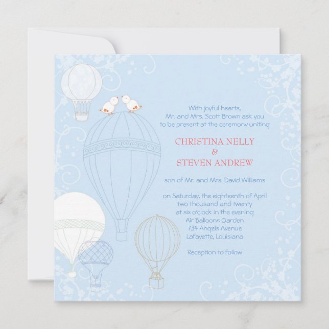 Invitation Balloons à air chaud Ressort bébé Mariage bleu (Devant)