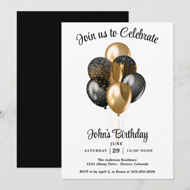 Invitation Balloons Anniversaire Hommes  (Devant / Derrière)